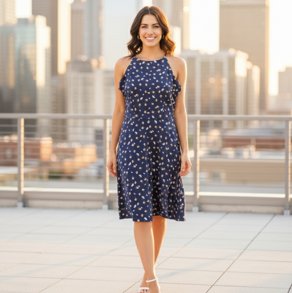 Fortune + Ivy Chic Navy Floral Midi Dress Woman's Large‎
